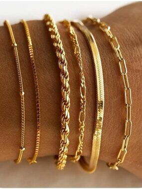 Women Gold 14k Gold Plated Dainty Cross Beaded Herringbone Box Chain Bracelet